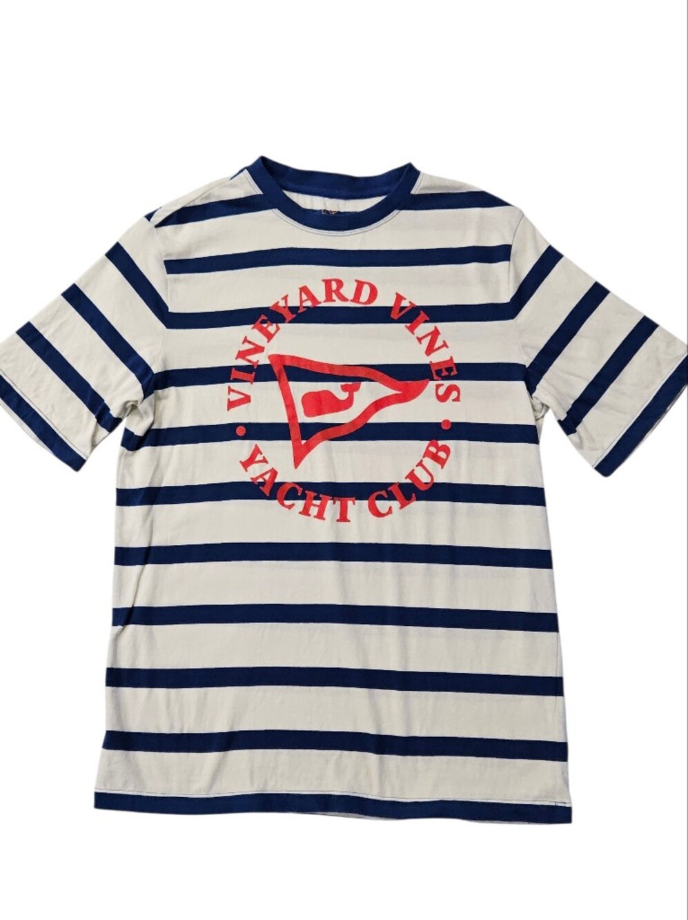Vineyard Vines White Navy Striped Yacht Club Top Unisex Kids Large 100% Cotton